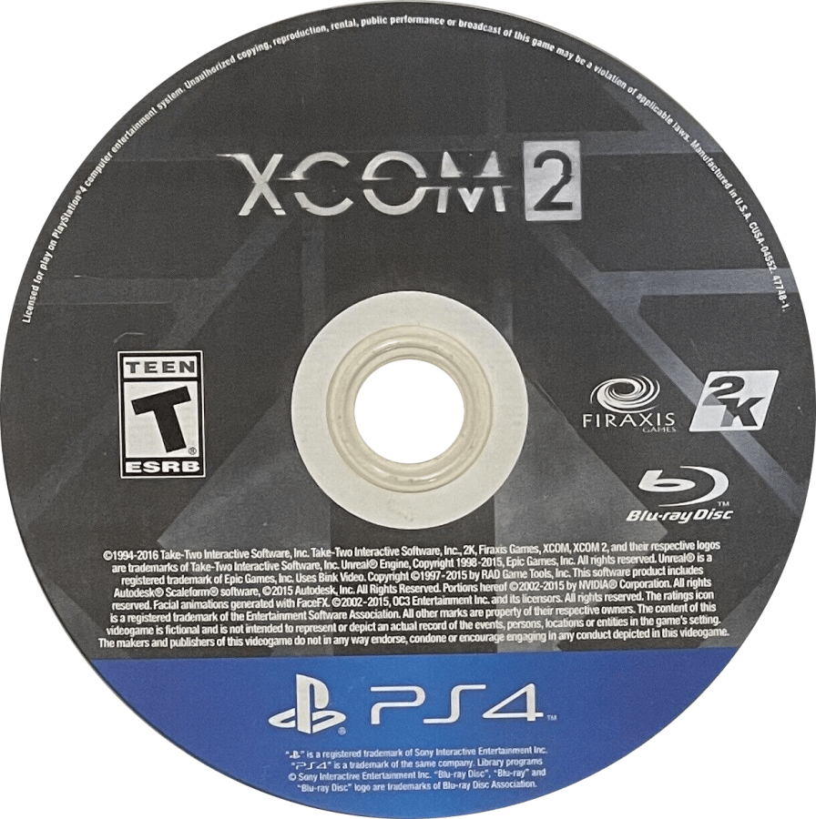 XCOM 2 – PlayStation 4 (PS4) video game disc, turn-based tactical strategy game.