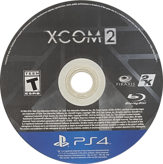 XCOM 2 – PlayStation 4 (PS4) video game disc, turn-based tactical strategy game.