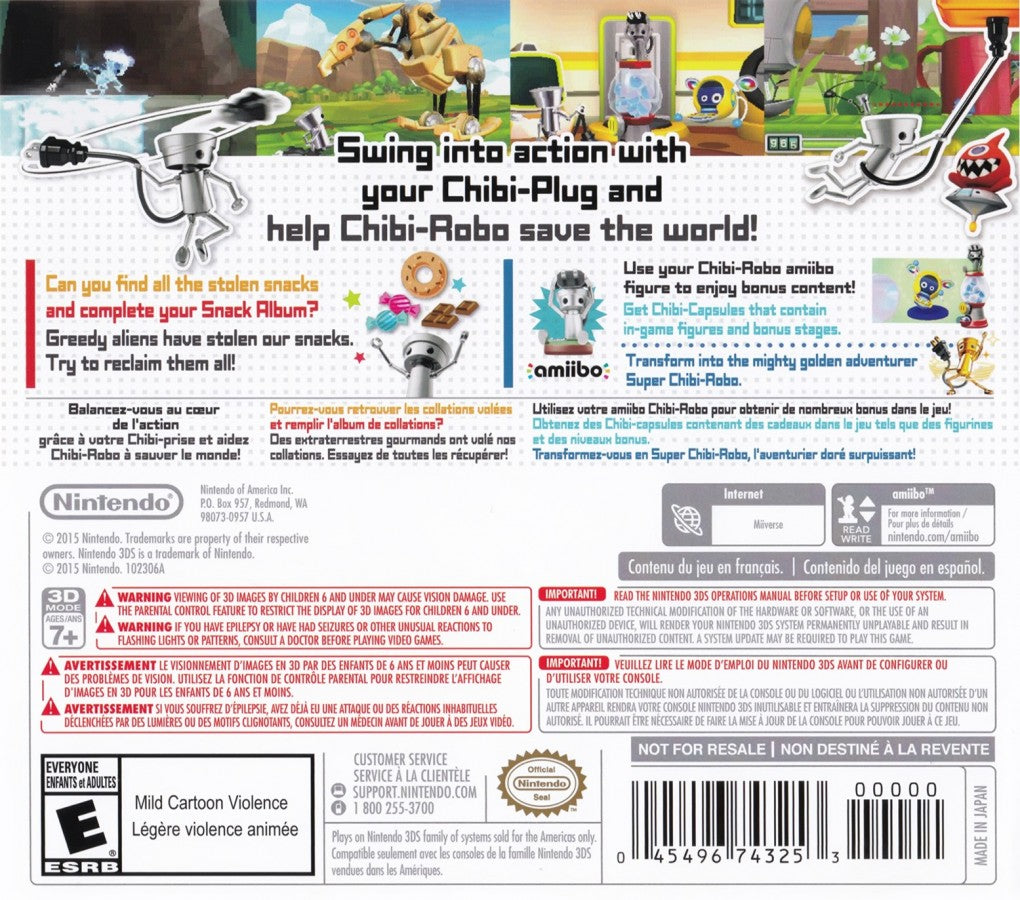 Chibi-Robo: Zip Lash back cover art for Nintendo 3DS (3DS) platformer video game