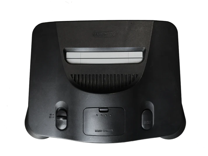 Nintendo 64 Console home video game console 64 bit system cartridge based gaming hardware four controller ports classic retro Nintendo system top view of console
