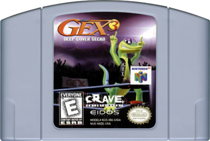 Gex 3 Deep Cover Gecko Nintendo 64 N64 video game, game only cartridge, action platformer, cartoon-style adventure, classic Nintendo title cartridge
