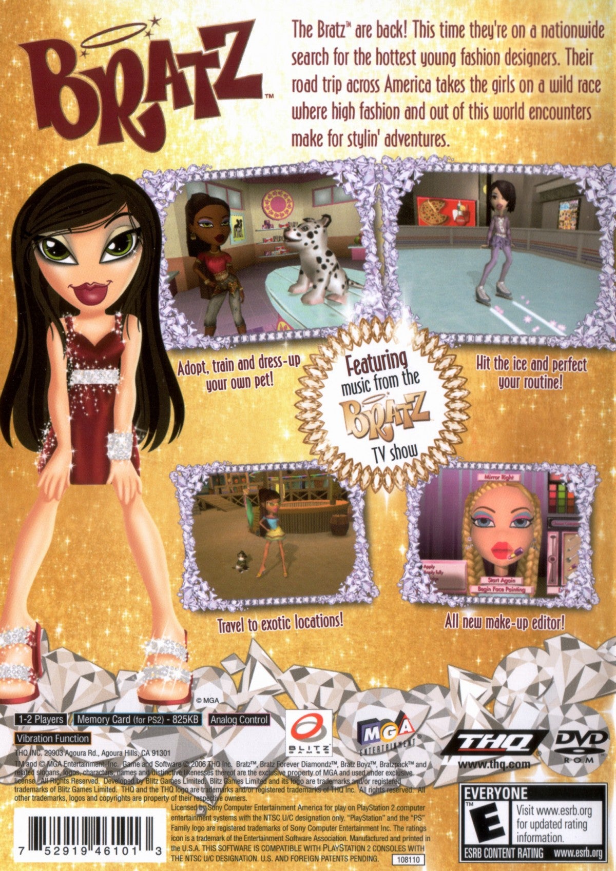 Bratz: Forever Diamondz for PlayStation 2 with fashion adventure and collectible styling theme back cover art
