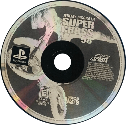 Jeremy McGrath Supercross 98 Greatest Hits PlayStation PS1 for motocross racing video game fans featuring off road motorcycle racing realistic supercross tracks high speed competition championship modes trick riding authentic motocross action multiplayer gameplay collectible gaming appeal game disc