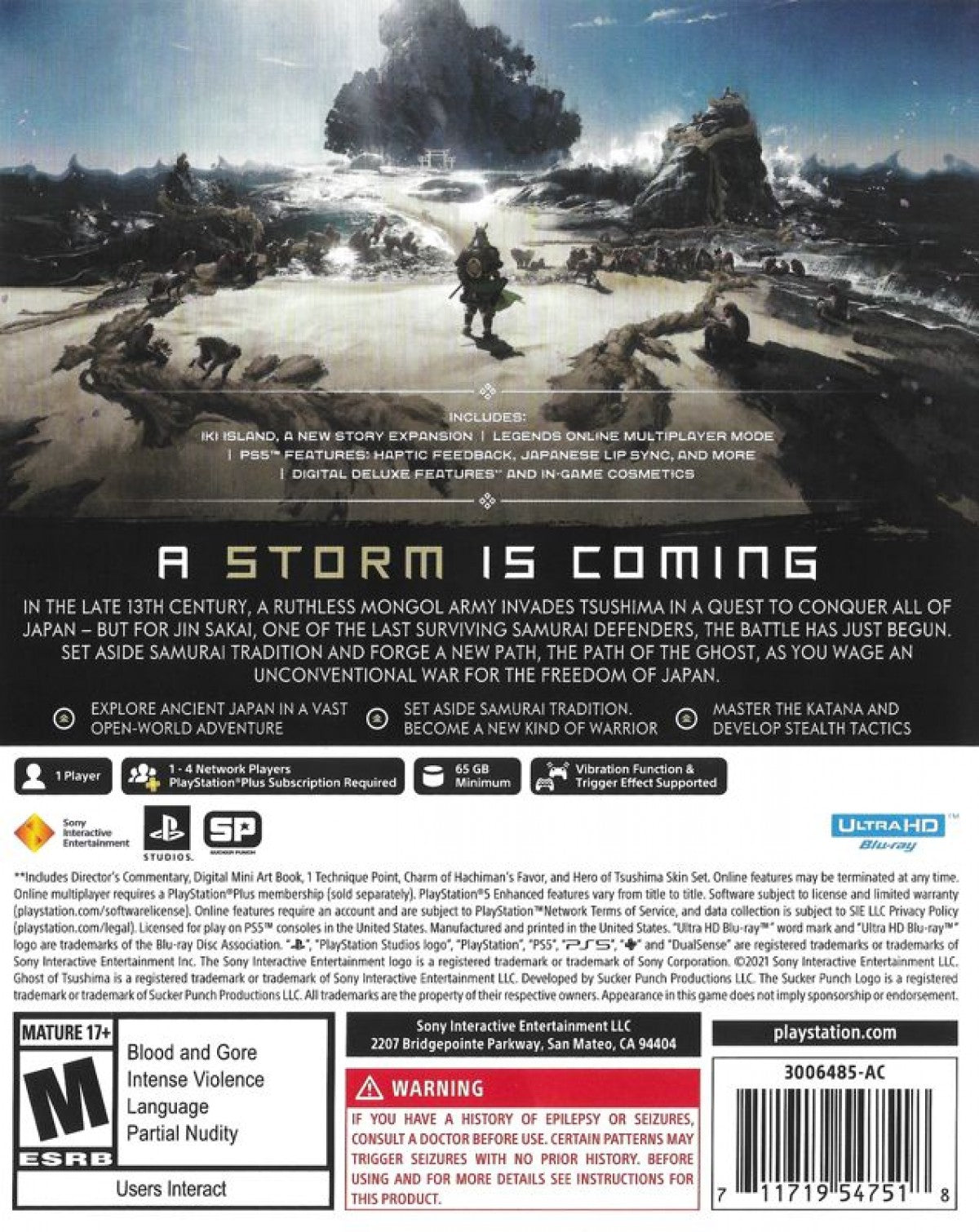 Ghost of Tsushima Director’s Cut for PS5 featuring enhanced open-world samurai action and cinematic storytelling back cover art
