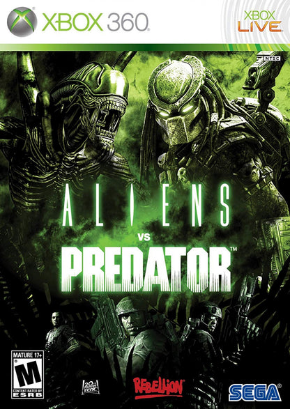Retro Aliens vs Predator Xbox 360 inspired design featuring sci fi horror shooter aesthetic vintage HD era alien xenomorph marine predator jungle facility survival combat tense atmospheric action cinematic franchise crossover nostalgic FPS presentation cover art