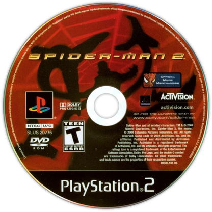 Spider Man 2 PS2 PlayStation 2 open world action adventure superhero game web swinging combat New York City exploration retro video game disc