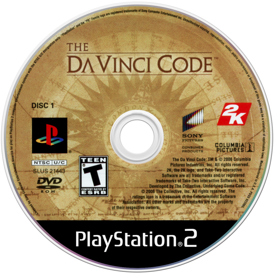 The Da Vinci Code – PlayStation 2 (PS2) video game disc, action-adventure puzzle.