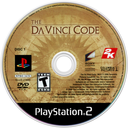 The Da Vinci Code – PlayStation 2 (PS2) video game disc, action-adventure puzzle.