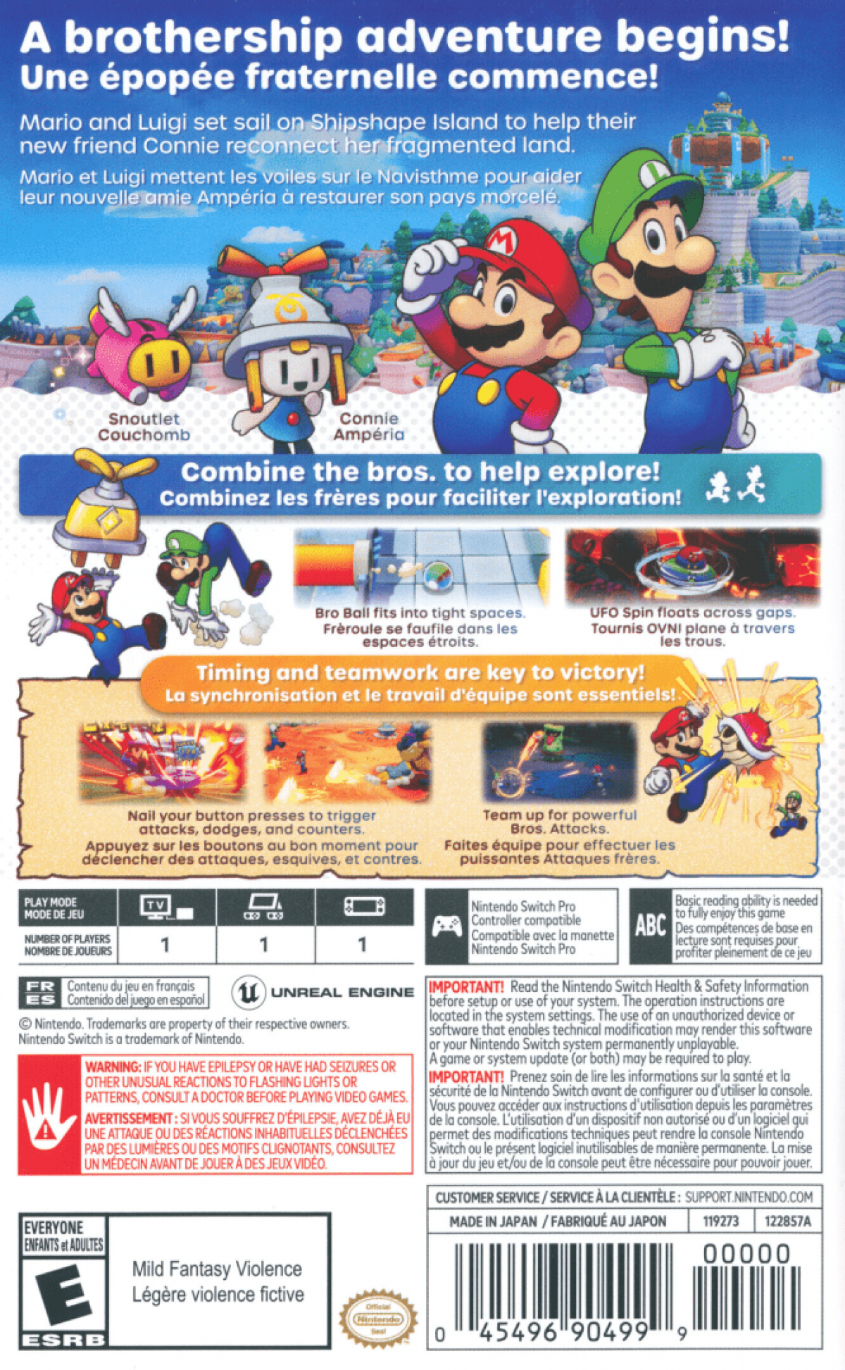 Mario and Luigi Brothership back of box for Nintendo Switch RPG video game