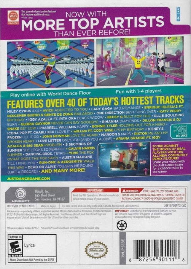 Just Dance 2015 – Nintendo Wii (Wii) dance rhythm music video game back of case