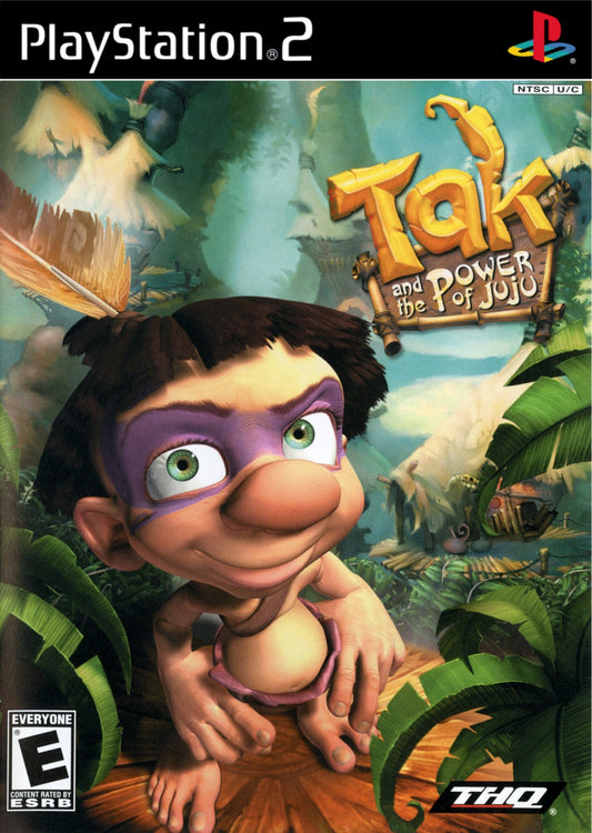 Tak and the Power of Juju PlayStation 2 PS2 for retro video game enthusiasts featuring action adventure platforming gameplay magical Juju powers colorful tribal world exploration puzzle solving humorous characters platforming challenges and collectible gaming appeal cover art