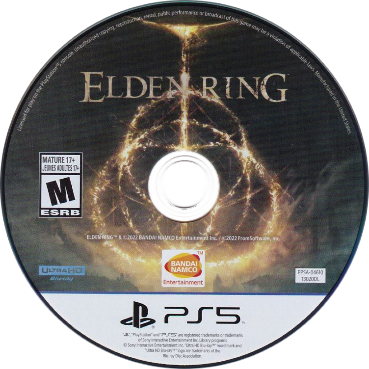 Elden Ring PS5 game featuring open-world action RPG gameplay, challenging combat, and a dark fantasy adventure on PlayStation 5 disc