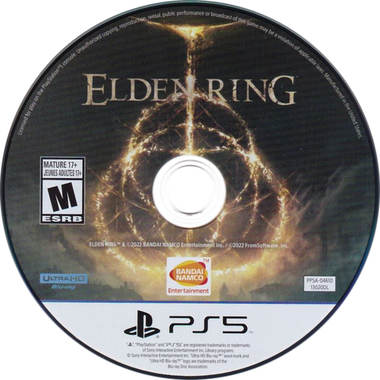Elden Ring PS5 game featuring open-world action RPG gameplay, challenging combat, and a dark fantasy adventure on PlayStation 5 disc