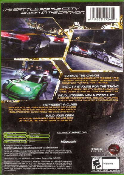 Need for Speed: Carbon back cover art for Xbox (XBOX) video game