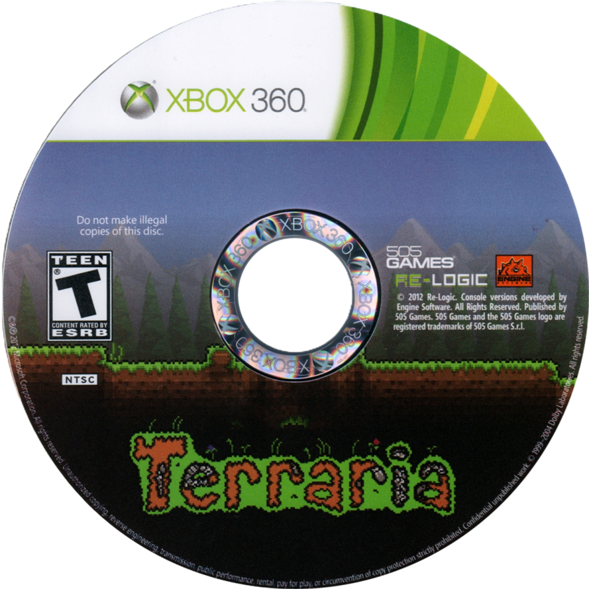 Terraria Xbox 360 X360 sandbox adventure game featuring 2D exploration crafting building mining resource gathering weapon crafting boss battles and procedurally generated worlds retro video game collection collectible gaming appeal disc