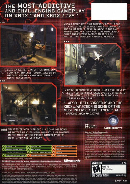 Tom Clancy's Rainbow Six 3 back cover art for Xbox (XBOX) video game