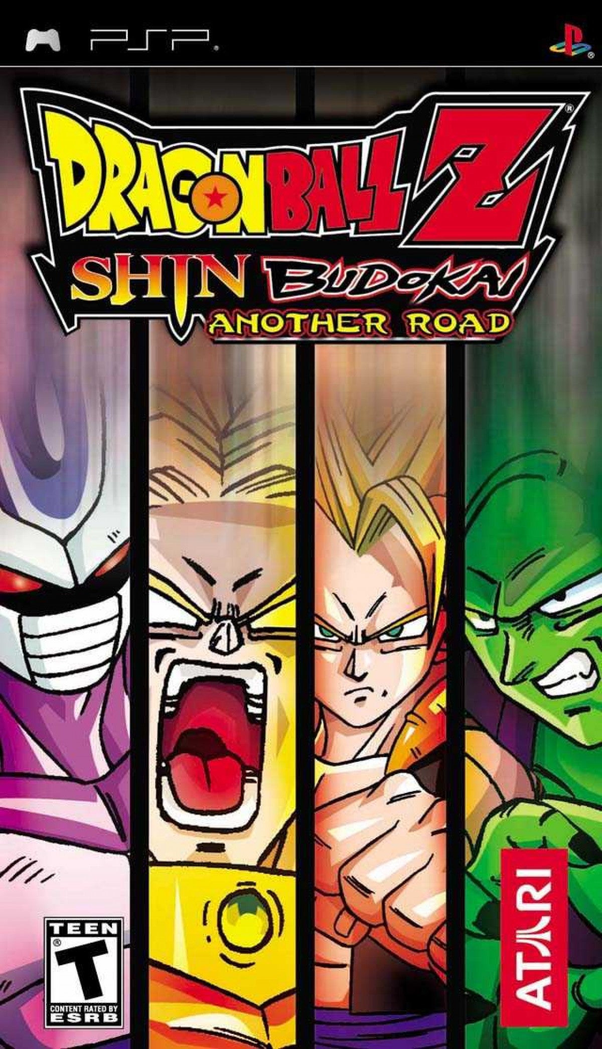 Dragon Ball Z Shin Budokai Another Road PlayStation Portable PSP fighting game sequel featuring new story mode ad-hoc versus battles and Super Saiyan transformations front cover