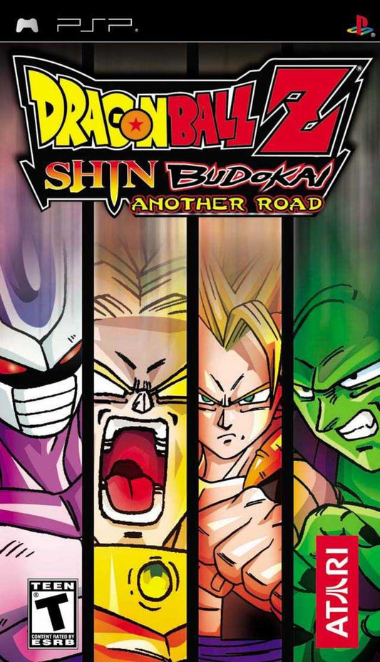 Dragon Ball Z Shin Budokai Another Road PlayStation Portable PSP fighting game sequel featuring new story mode ad-hoc versus battles and Super Saiyan transformations front cover