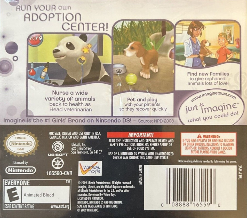 Imagine Animal Doctor Care Center back cover art for Nintendo DS (DS) video game