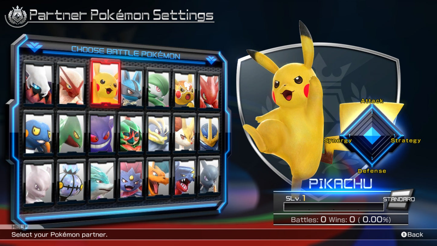 Pokkén Tournament DX Nintendo Switch video game, fighting action, Pokémon battles, competitive multiplayer gameplay, console title main menu character select