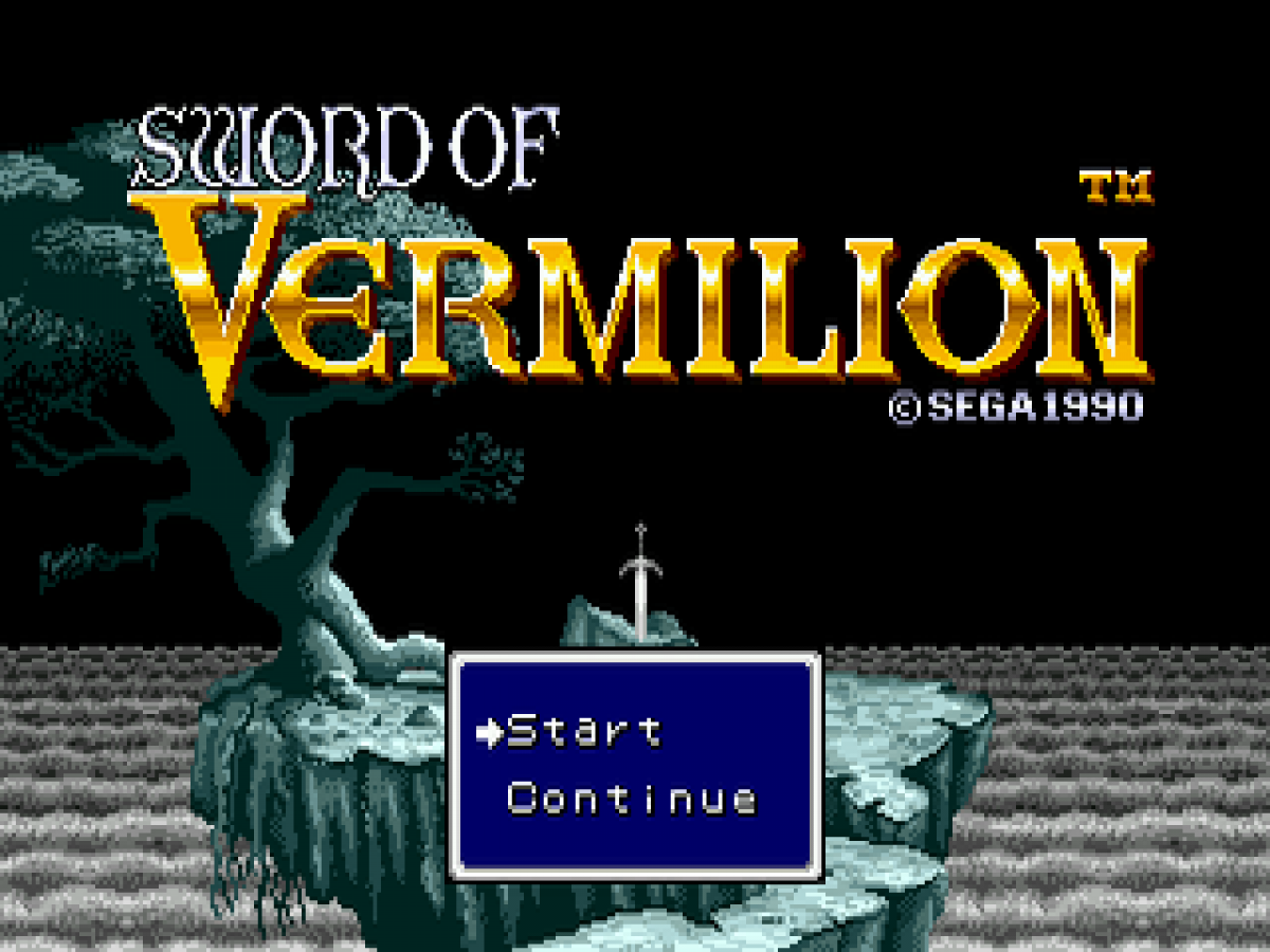 Sword of Vermilion title screen for Sega Genesis (GEN) video game