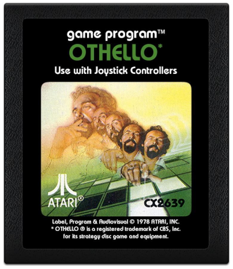 Othello for Atari 2600, cartridge for a strategy board video game with turn-based gameplay, classic tile-flipping mechanics, competitive logic challenges, and retro tabletop gameplay