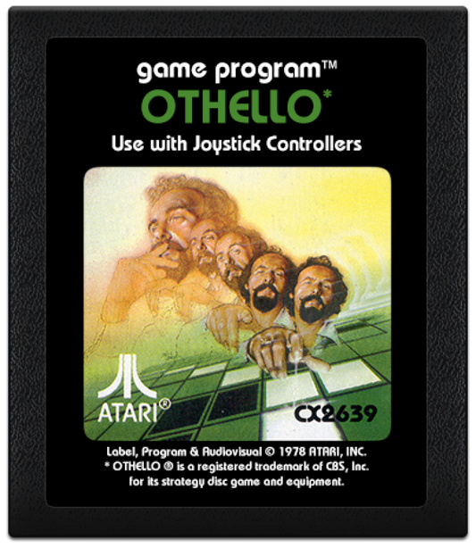 Othello for Atari 2600, cartridge for a strategy board video game with turn-based gameplay, classic tile-flipping mechanics, competitive logic challenges, and retro tabletop gameplay
