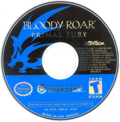 Bloody Roar: Primal Fury disc for GameCube (GC) fighting video game