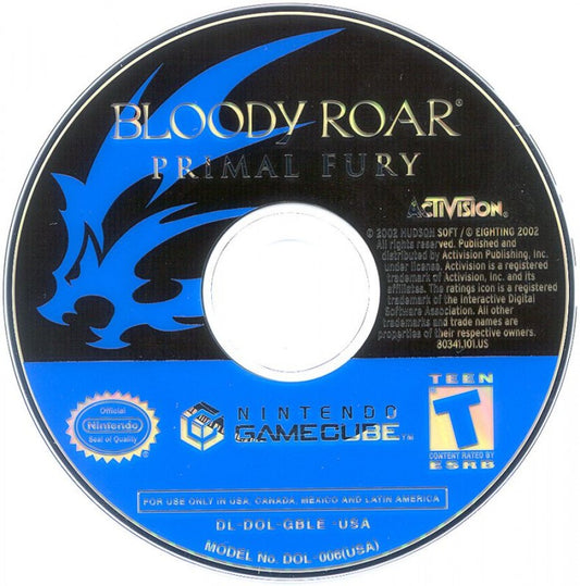Bloody Roar: Primal Fury disc for GameCube (GC) fighting video game