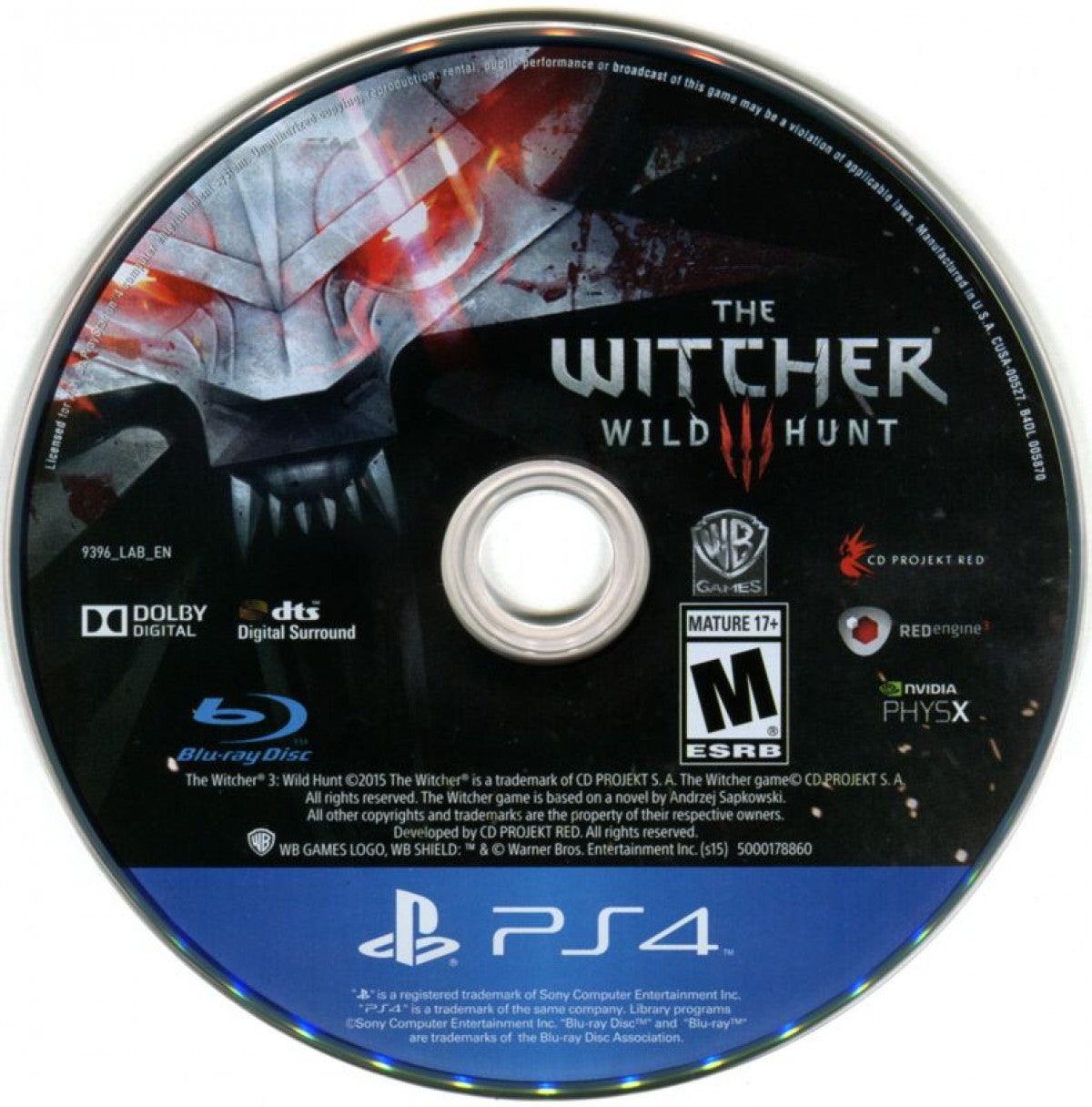 The Witcher 3: Wild Hunt – PlayStation 4 (PS4) video game disc, open-world action role-playing game