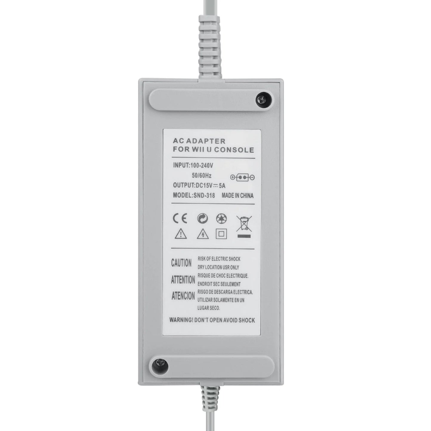 Wii U Console AC Adapter inspired design featuring Nintendo gaming power accessory aesthetic reliable console power supply replacement hardware essential charging connection home gaming setup compatible Wii U system presentation back  