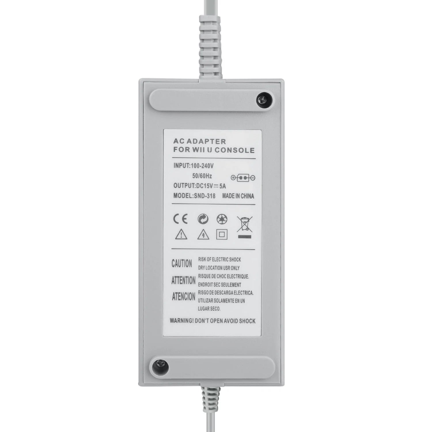 Wii U Console AC Adapter inspired design featuring Nintendo gaming power accessory aesthetic reliable console power supply replacement hardware essential charging connection home gaming setup compatible Wii U system presentation back  