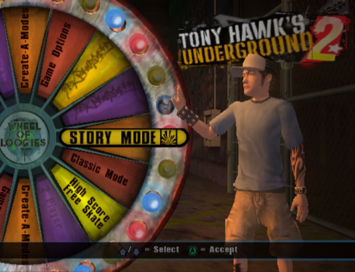 Tony Hawk’s Underground 2 GameCube game featuring arcade skateboarding gameplay, stunt tricks, and Jackass-inspired missions gameplay screenshot