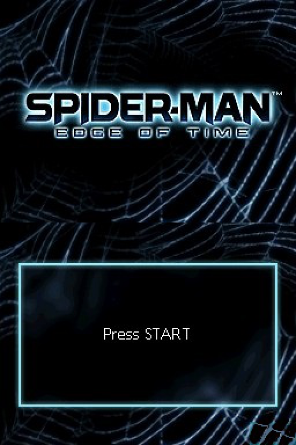 Spider-Man: Edge of Time action adventure superhero start screen for Nintendo DS (DS) video game