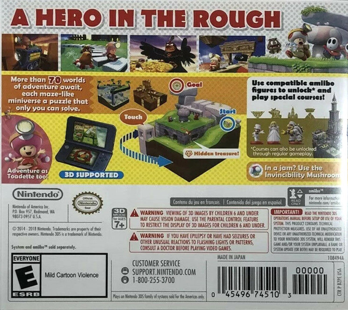 Retro Captain Toad Treasure Tracker Nintendo 3DS inspired design featuring charming puzzle platform adventure aesthetic colorful miniature diorama worlds Captain Toad exploration gameplay clever level navigation whimsical Nintendo handheld gaming nostalgia presentation back cover