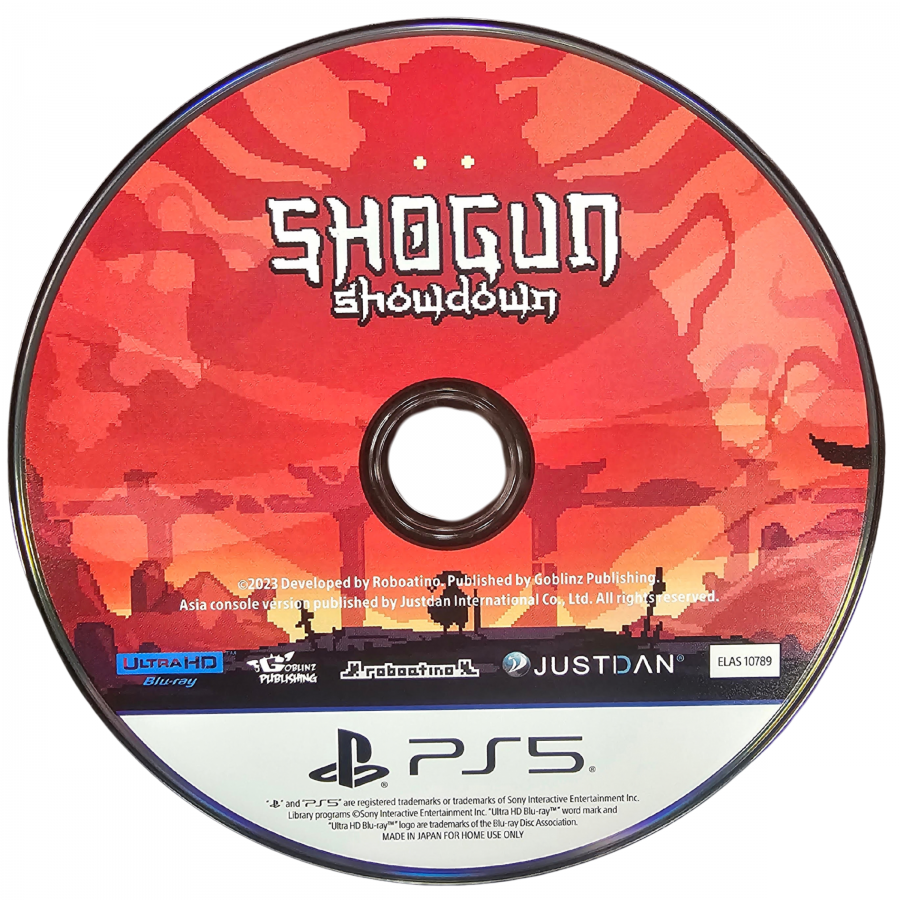 Shogun Showdown PlayStation 5 PS5 video game featuring turn based tactical combat roguelike gameplay samurai warriors Japanese inspired pixel art strategic positioning weapon upgrades enemy encounters challenging battles and classic PlayStation 5 indie gaming retro video game collection collectible gaming appeal game disc