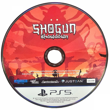 Shogun Showdown PlayStation 5 PS5 video game featuring turn based tactical combat roguelike gameplay samurai warriors Japanese inspired pixel art strategic positioning weapon upgrades enemy encounters challenging battles and classic PlayStation 5 indie gaming retro video game collection collectible gaming appeal game disc