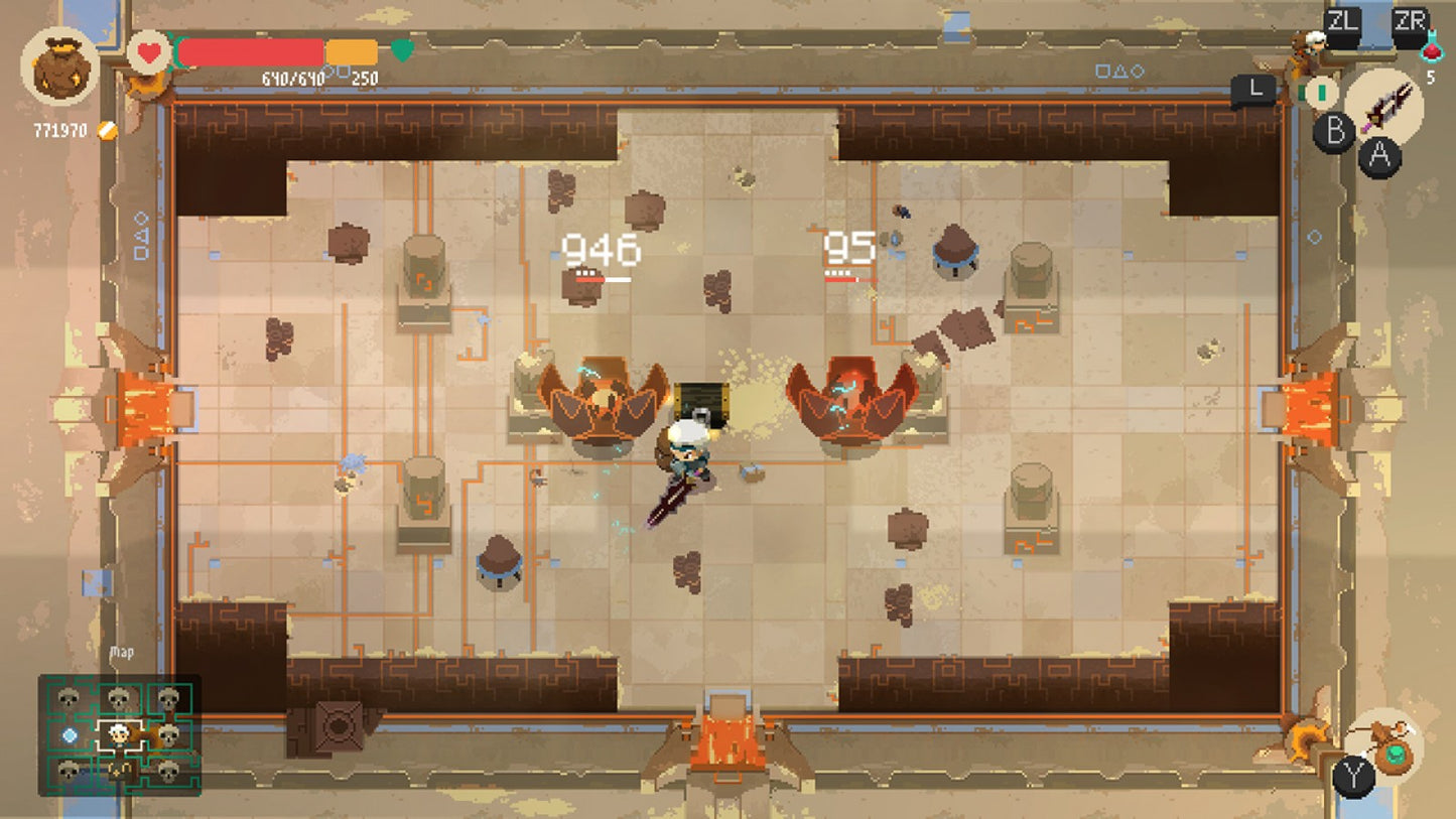 Moonlighter retro Nintendo Switch video game Moonlighter action RPG dungeon crawling shop management fantasy adventure pixel art gameplay console title Nintendo Switch release gameplay