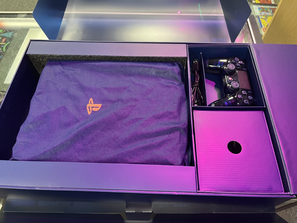 PS4 2TB 500 Million Limited Edition In Box Good Condition PlayStation 4 PS4 gaming console featuring 2TB hard drive storage limited 500 million edition translucent blue design matching DualShock 4 controller PlayStation gaming performance in box condition collectible Sony hardware and gaming collector appeal opened box