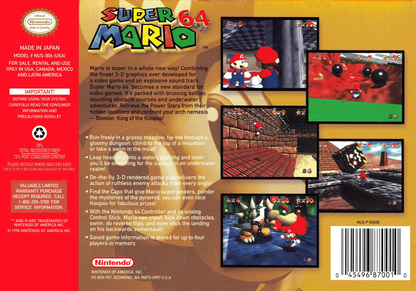 Super Mario 64 back cover art for Nintendo 64 (N64) video game
