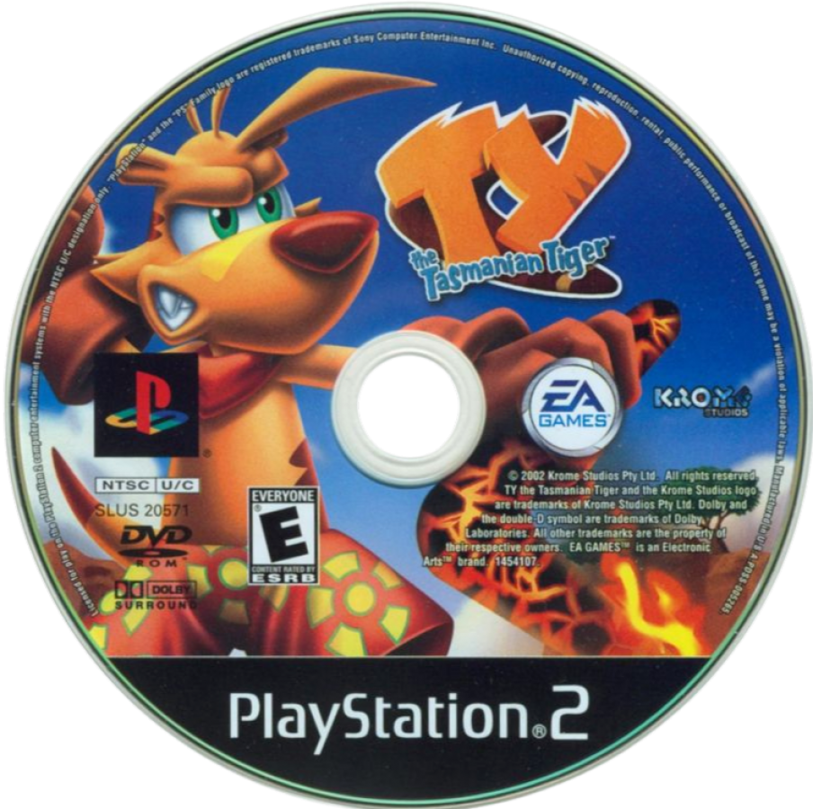 Ty the Tasmanian Tiger – PlayStation 2 (PS2) disc for the video game, 3D platformer genre