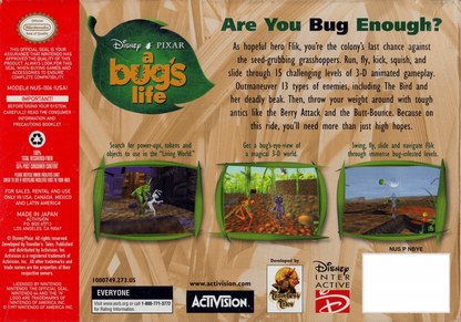 Disney Pixar A Bugs Life back cover art for Nintendo 64 platformer video game