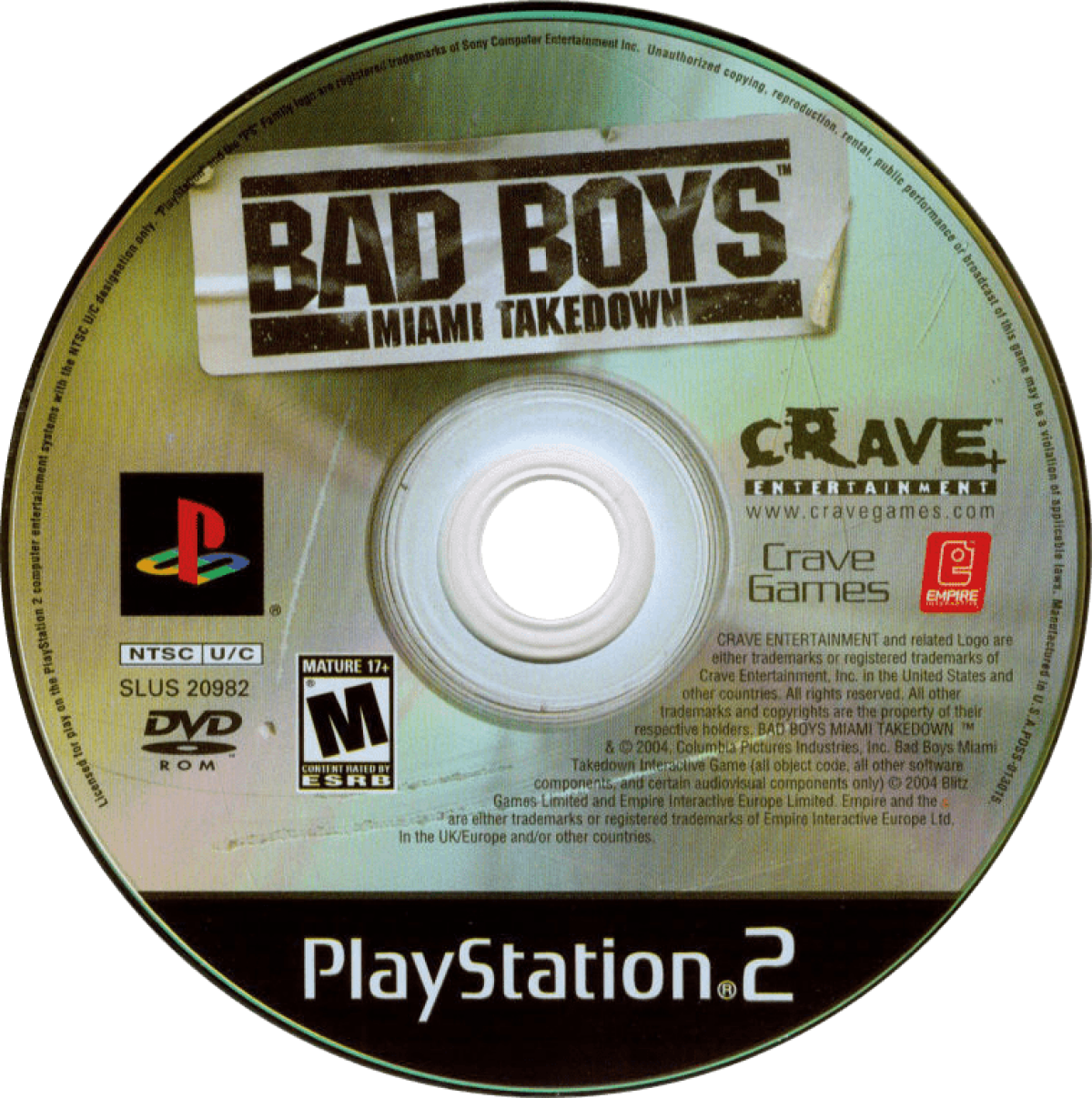 Bad Boys: Miami Takedown for PlayStation 2 with action-packed police shooter theme disc
