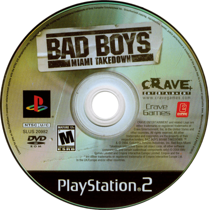 Bad Boys: Miami Takedown for PlayStation 2 with action-packed police shooter theme disc