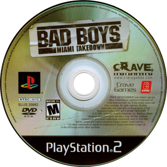 Bad Boys: Miami Takedown for PlayStation 2 with action-packed police shooter theme disc