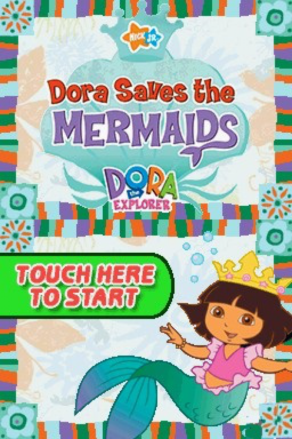 Dora the Explorer Dora Saves the Mermaids Nintendo DS video game, educational adventure gameplay, ocean-themed puzzles, family-friendly handheld console title main menu title screen