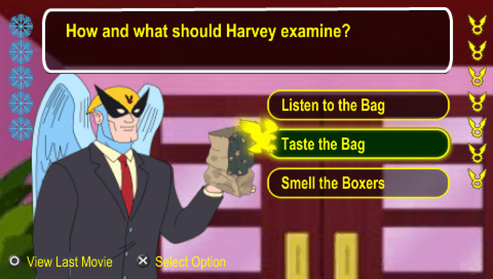 Harvey Birdman: Attorney at Law gameplay for PlayStation Portable (PSP) adventure visual novel video game