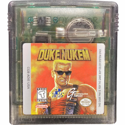 Duke Nukem Game Boy Color GBC video game Complete In Box CIB featuring action platforming gameplay Duke Nukem character enemy battles weapon action alien encounters challenging levels and classic handheld gaming retro video game collection collectible gaming appeal game cartridge