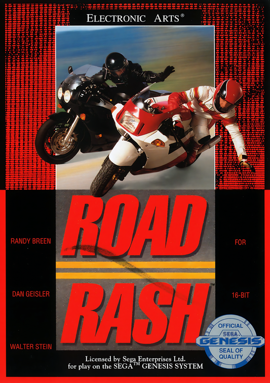 Road Rash Sega Genesis video game, motorcycle racing combat, arcade-style gameplay, retro EA sports action title front cover