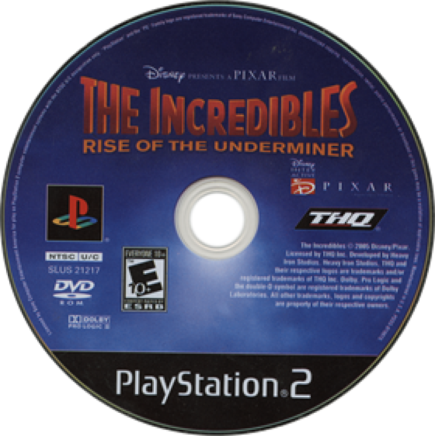 
The Incredibles Rise of the Underminer PlayStation 2 PS2 video game, action adventure, Pixar movie tie-in, cooperative gameplay, family-friendly console title disc